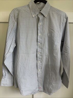 Vineyard Vines Men's Blue and White Micro-Check Button Down Shirt